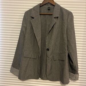 Gray Blazer with Striped Cuffs